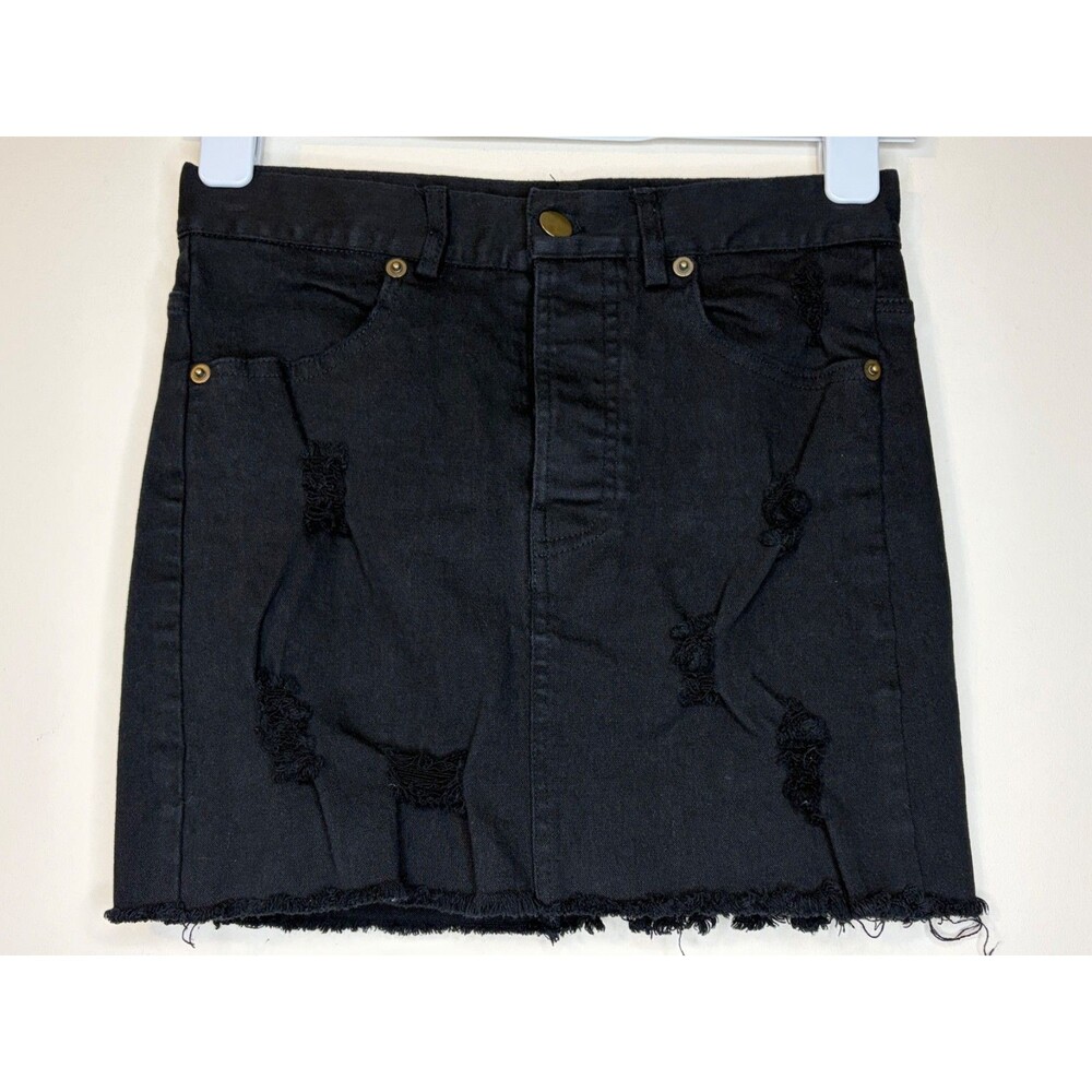 Olivaceous Women's Black Distressed Mini Skirt Size S
